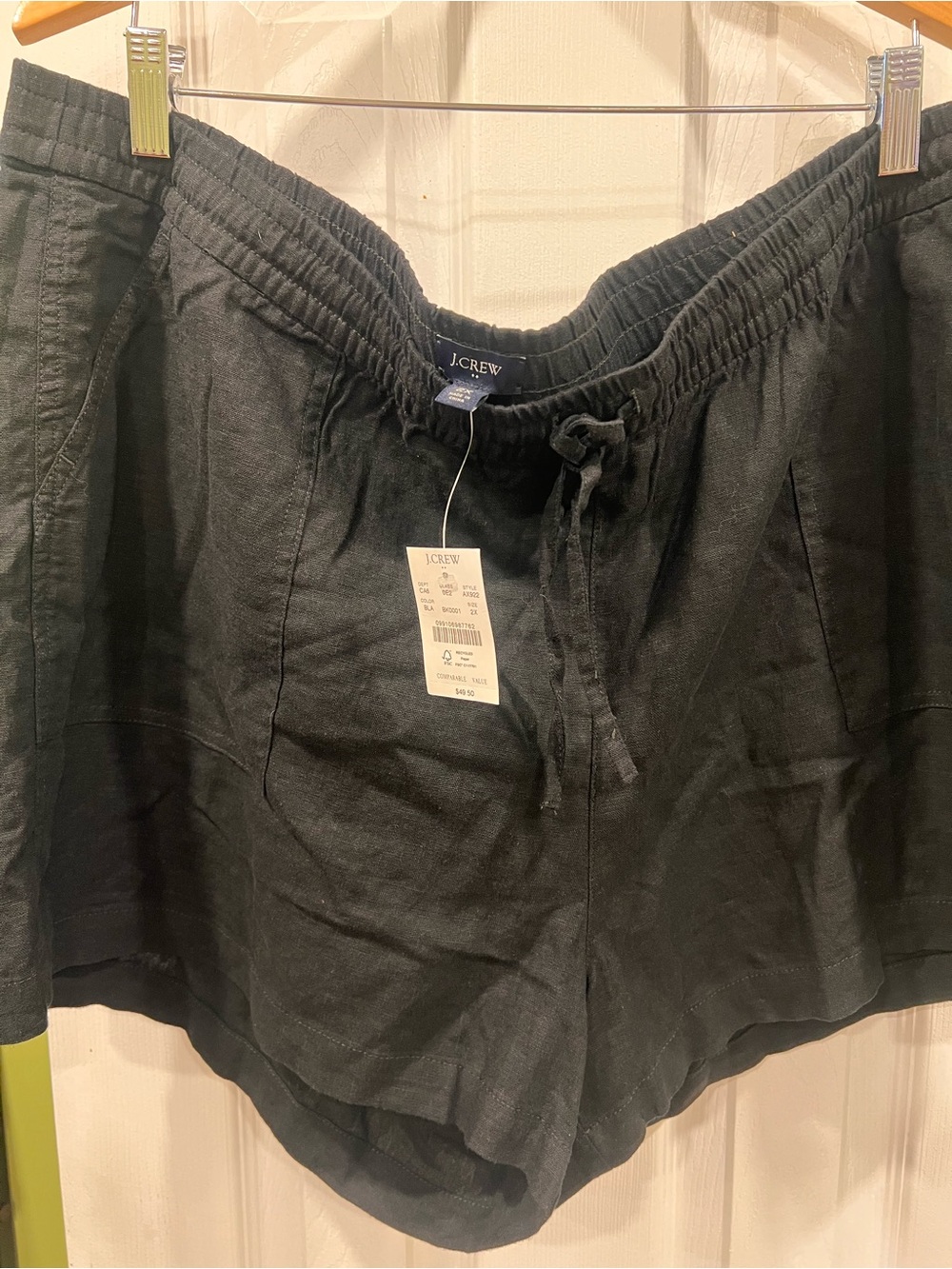 J. Crew Black Linen Drawstring Shorts with Front Pockets